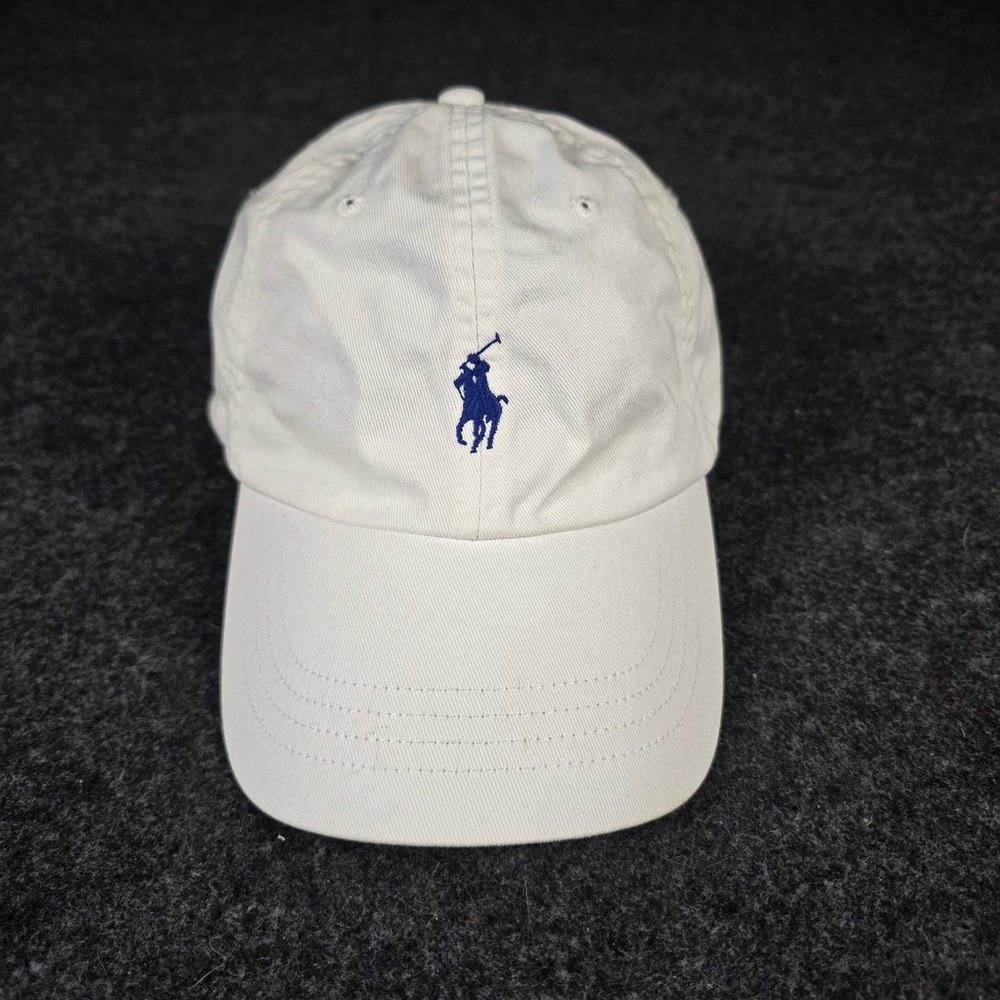 Polo Ralph Lauren White Cotton Chino Baseball Cap Blue Pony Preppy Unisex Hat